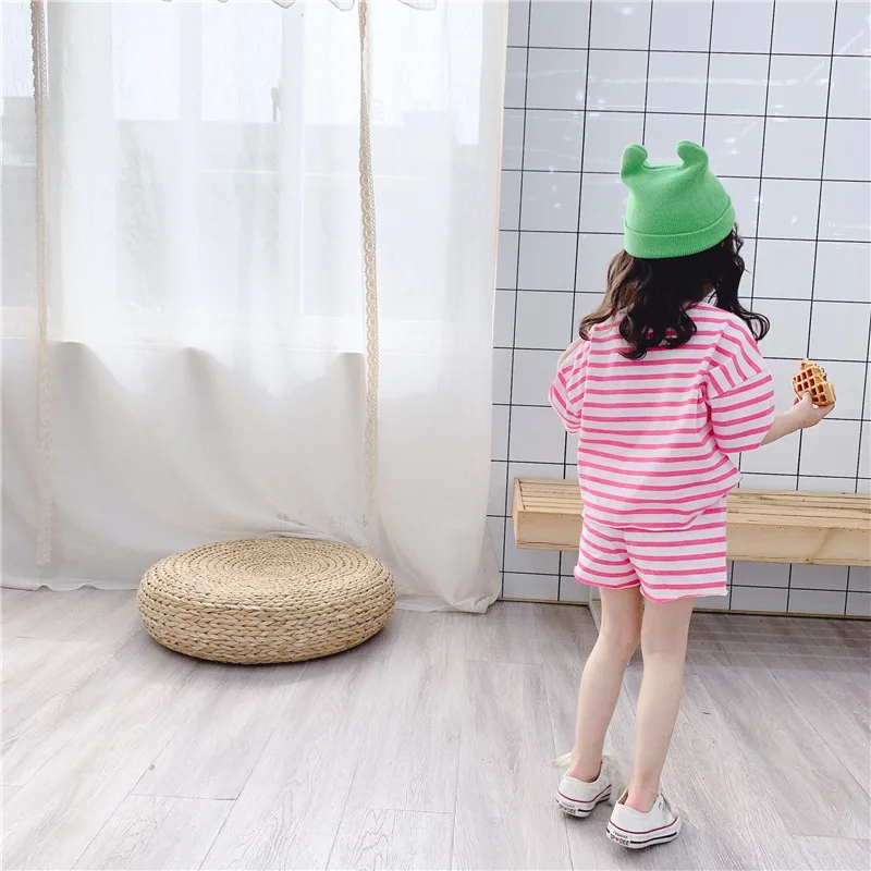 

2019 Children's summer new baby Korean version short-sleeved round collar girl set baby two-piece set toddler girl clothes Girls