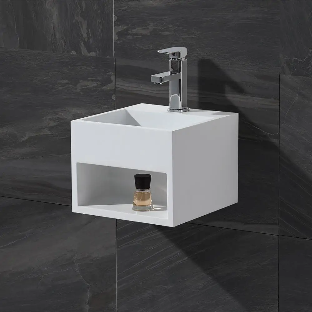 

KKR solid surface matt white square wall hung wash basin bathroom sink KKR-1360