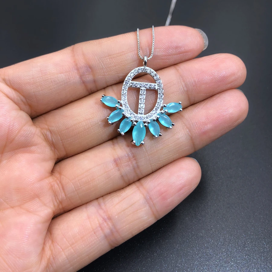T BLUE Letter necklace