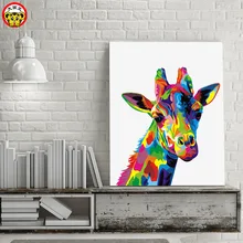 painting by numbers art paint by number Fill color abstract animal giraffe color canvas with highlight paint smudge area handmad