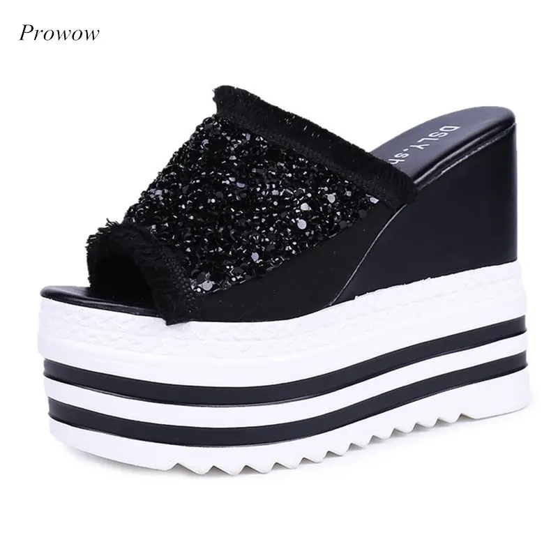 

2019 new polyurethane super high heel rhinestone sandals slippers waterproof platform non-slip elegant women's slippers Summer