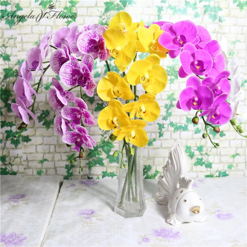 

95cm 9 heads Real touch artificial flower latex butterfly orchid decor office home Christmas wedding PU florals artificials pot