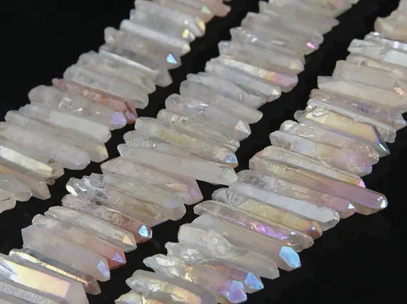 

Wholesale 1string Titanium Quartz Top Drilled Stick Point Pendants strand Bulk,Raw Crystals Spike Beads For necklace DIY 16"/str