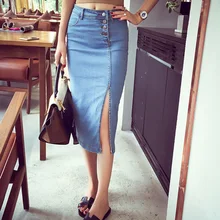 Для женщин леди сплошной цвет эластичность Сплит Тонкий джинсовая юбка для летние пляжные вечерние TC21