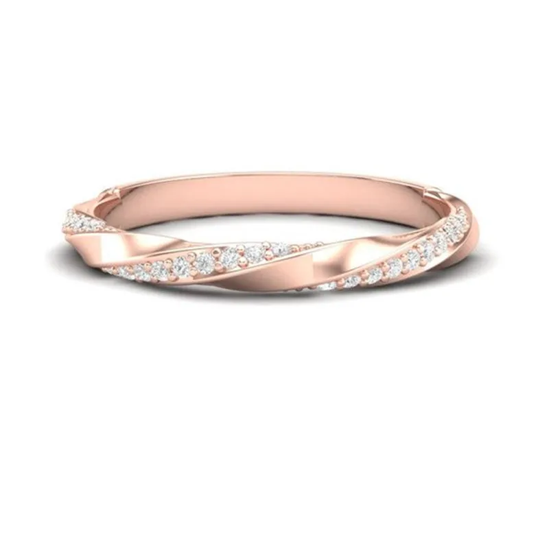 

ROMAD Rose Gold Color Rings Simple Cubic Zirconia Finger Ring Twist Crystal Rings for Lovers Charms Jewelry anillos mujer R4