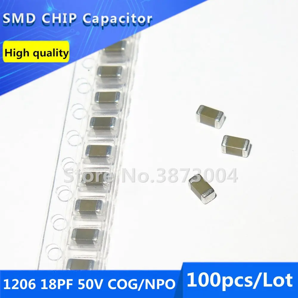 

100 шт. 1206 18 пФ 50 в COG/NPO 5% чип с толстой пленкой многослойный керамический конденсатор