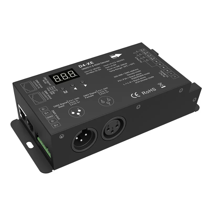 New Constant Voltage DMX Decoder;DC5-36V input;8A*4CH output setting dmx address Black Iron D4-XE 4 Channel CV DMX512 Decoder New Constant Voltage DMX Decoder;DC5-36V input;8A*4CH output setting dmx address Black Iron D4-XE 4 Channel CV DMX512 Decoder