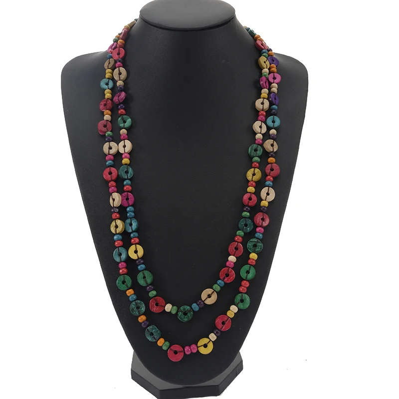 

BeUrSelf Multicolor Long Beaded Necklace for Women Coconut Shell Bohemian Knit Handmade Round Wood Bead Ethnic Necklace Jewelry