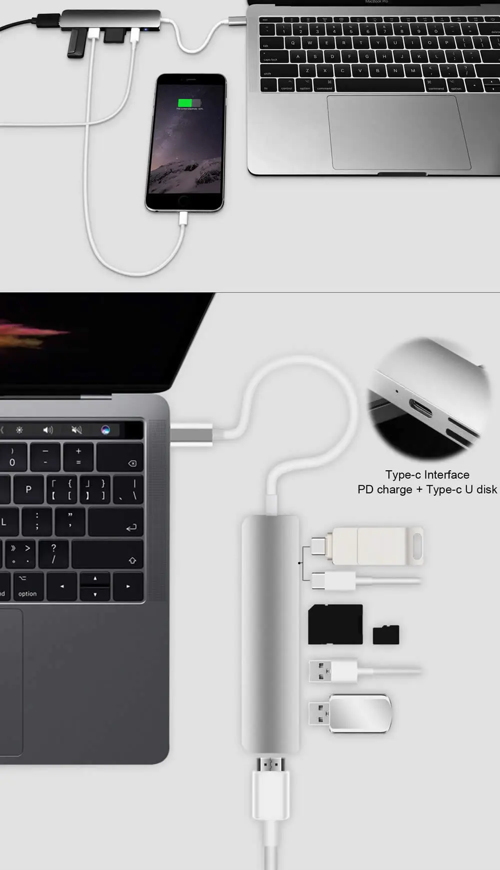 Адаптер usb Thunderbolt 3 типа C концентратор к HDMI 4 K с PD SD/TF кардридер USB 3,0 для MacBook Pro/Air USB-C интерфейс