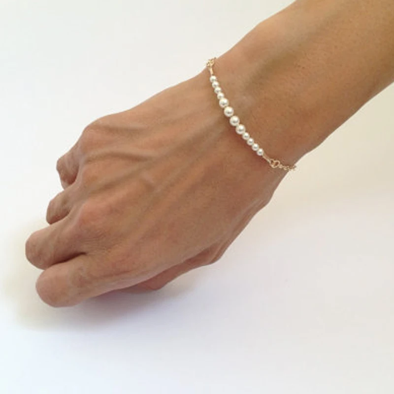 Women Girl Simple Style Nice Gold Plated Chain Bracelet Handmade Imitation Pearl Beads Charm Bracelets & Bangles SH018