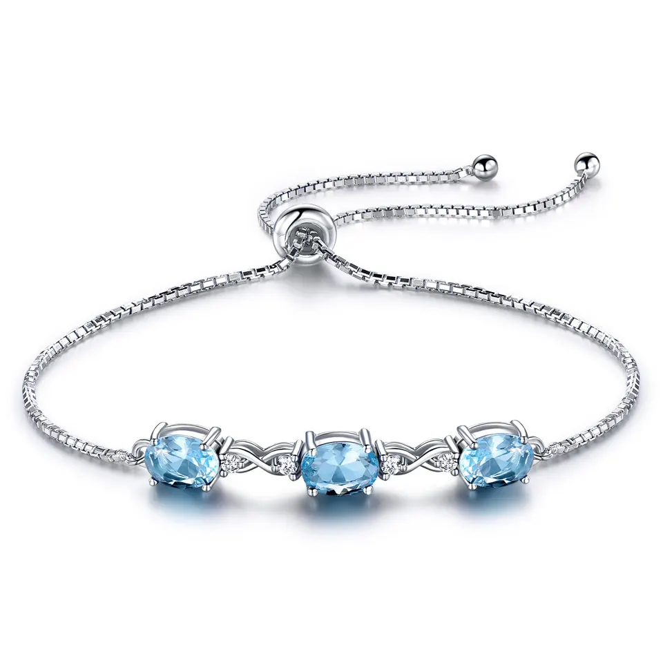 UMCHO твердые браслеты из стерлингового серебра 925 пробы для женщин натуральный Небесно-Голубой топаз Регулируемый Теннисный браслет подарок на свадьбу - Цвет камня: Natural blue topaz