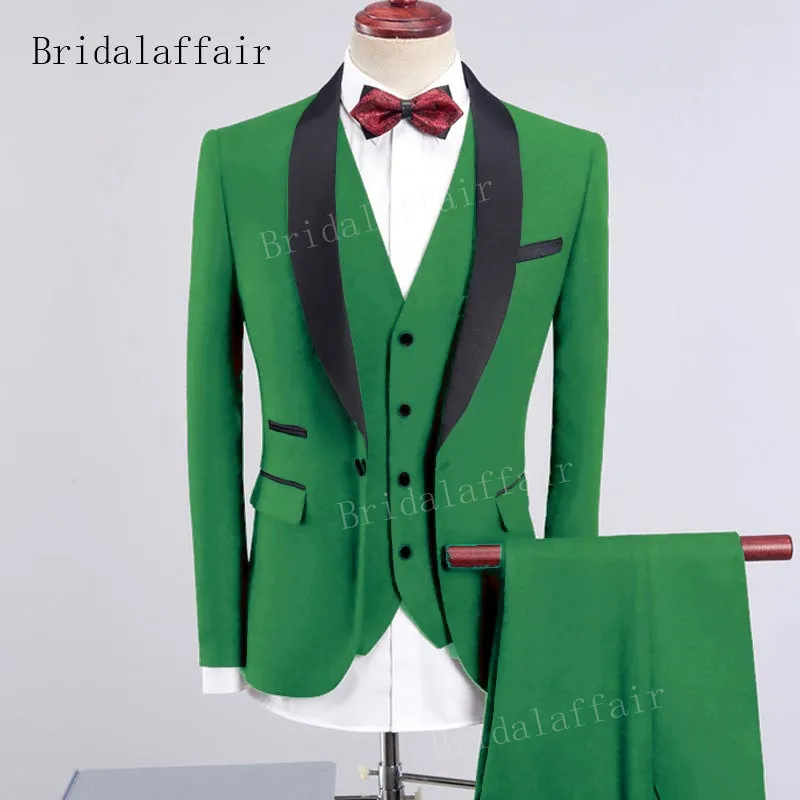 Bridalaffair темно-синий мужской смокинг Slim Fit мужской костюм набор 3 шт. мужские официальные костюмы жених свадебные костюмы набор(Блейзер+ брюки+ жилет - Цвет: Армейский зеленый