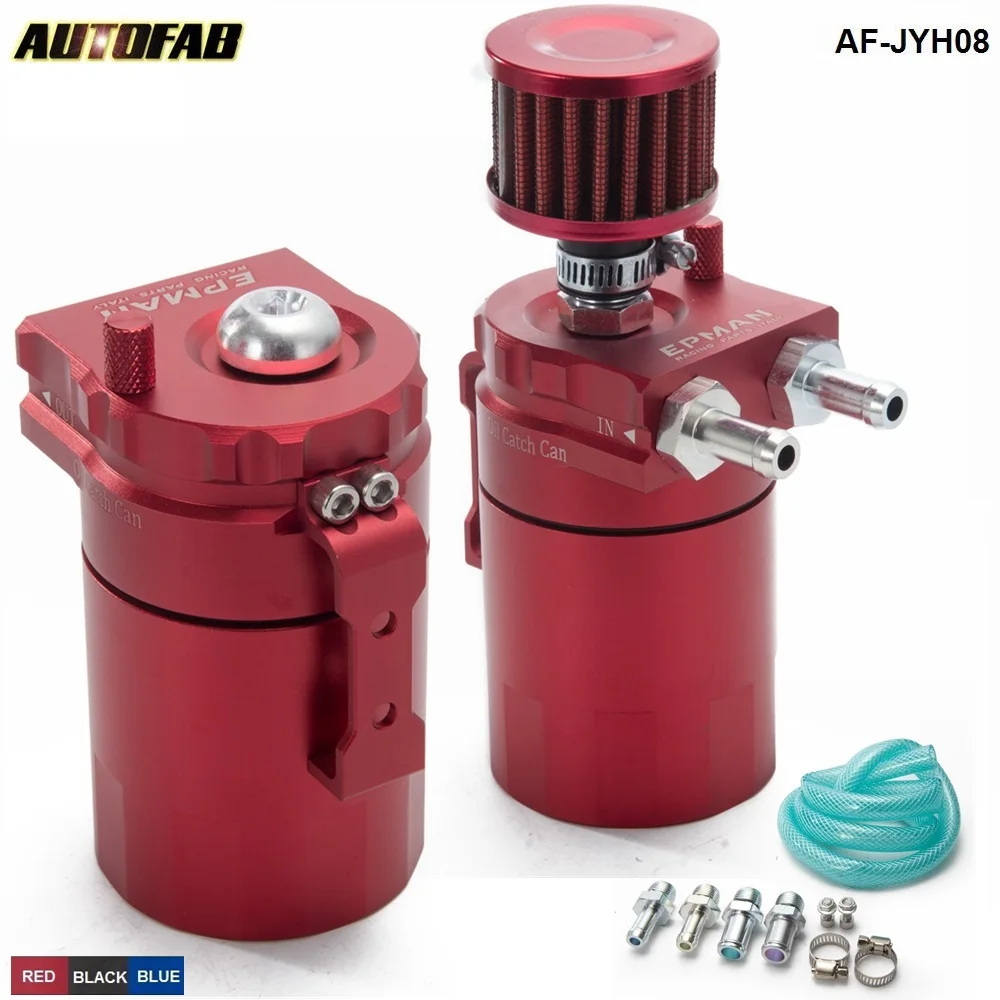 Color : Black+red Dig dog bone Universal Aluminum Oil Catch Can Tank Cylinder Catch Reservoir Car Can Breather Filter Kit Increases Horsepower and Prolongs Engine Life 