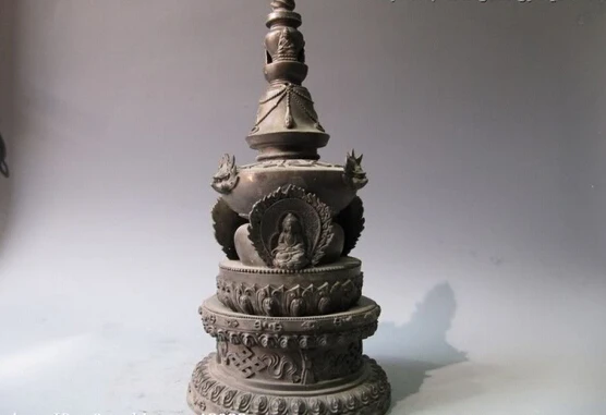 

Collectible bronze lion statue S0377 17"Tibet Buddhism Bronze Copper Shakyamuni Pagoda Stupa Tower statue B0403