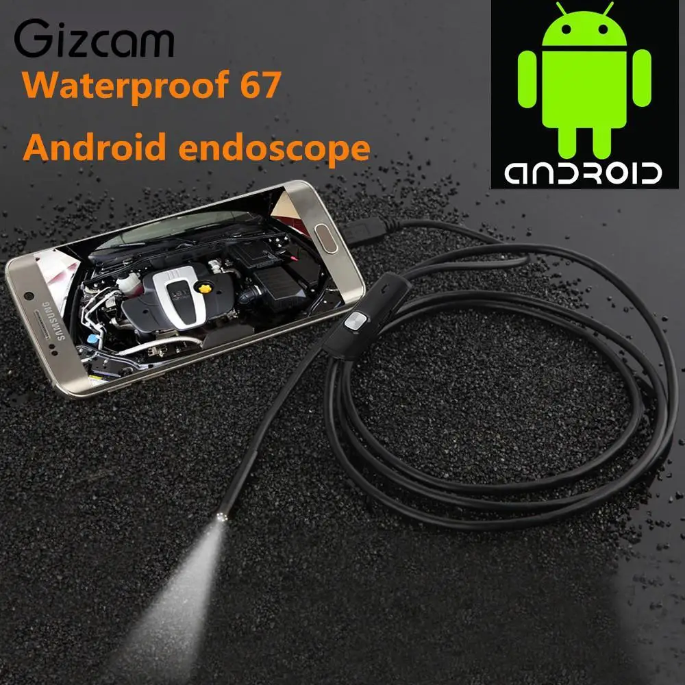 Gizcam OTG Android Phone Endoscope 6 светодиодный IP67 бороскоп CMOS микро-камера с 1*(маленький крючок+ магнит+ боковое прослушивание+ USB линия