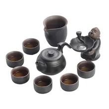 Японский черная керамика кунг-фу Чайные сервизы дома чайник чашки чая полный набор керамической чая в подарочной коробке