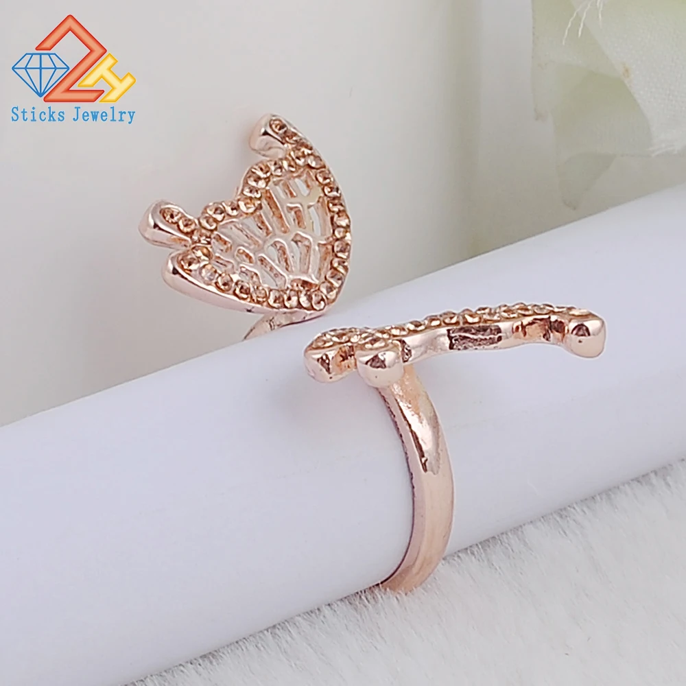 

2015 fashion alloy rhinestone butterfly double ring wedding rings gold plated fashion jewelry free shipping