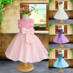 

Retail 2015 new sleeveless Waist Chiffon Dress Girls Toddler 3D Flower Tutu Layered   Princess Party Bow Kids Formal Dress