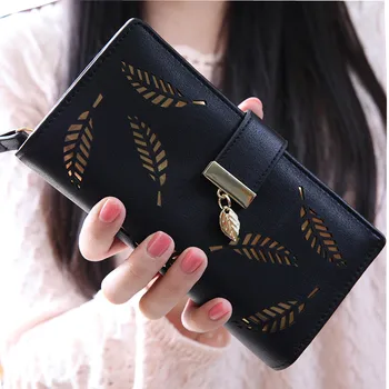 

FashionTrendy Coin Purse Card LeatherWomen Leaf Bifold Wallet Leather Clutch Card Holder Purse Lady Long Handbag Money Bag