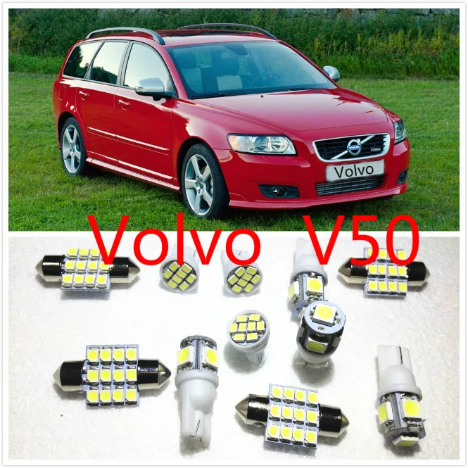11 set White LED Lights Interior Package Map Dome For Volvo V50 V70 S80