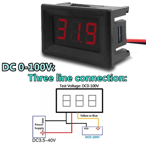 DC 100V 10A Вольтметр Амперметр синий+ красный светодиодный двойной цифровой вольтметр - Цвет: DC 0-100V