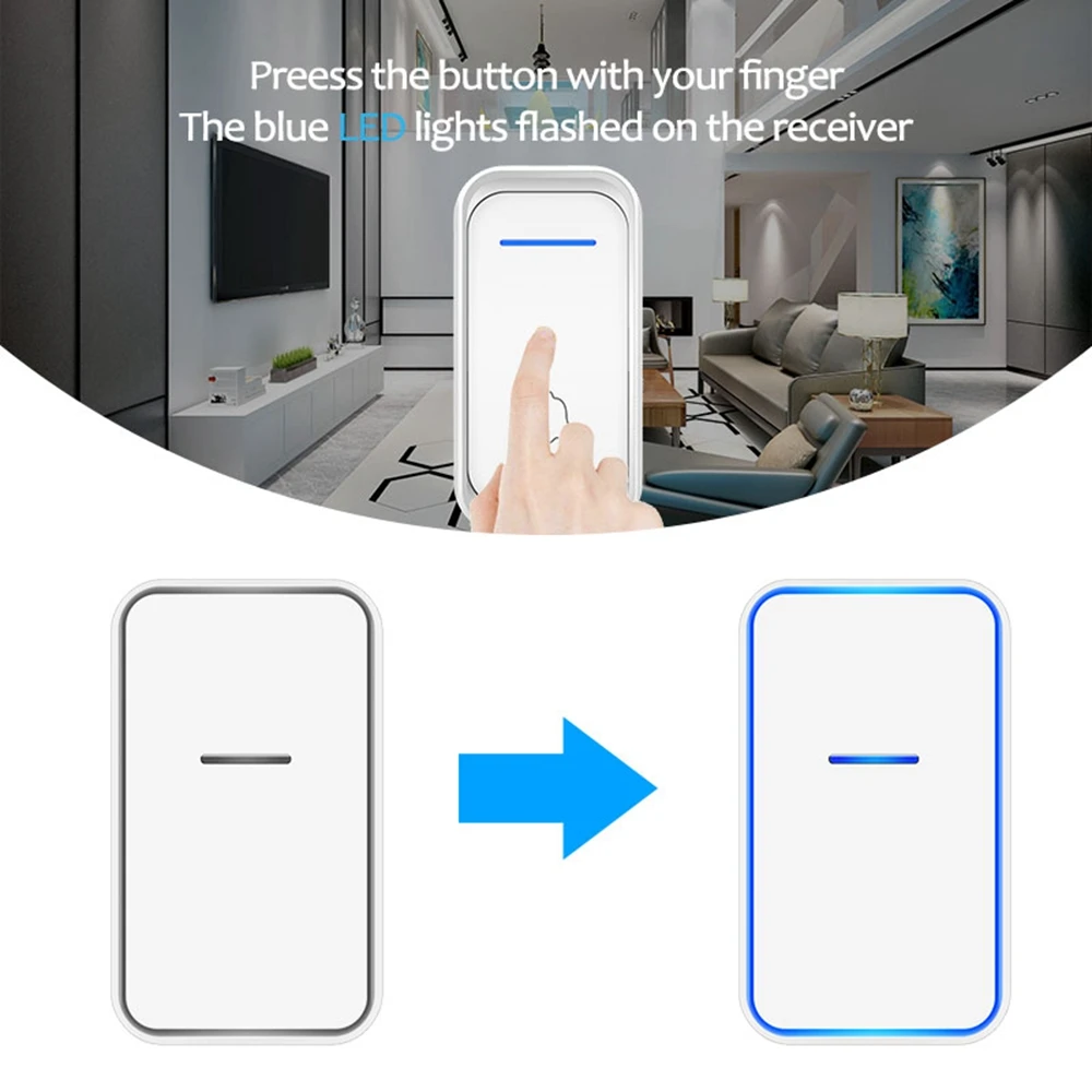 CACAZI домашний умный беспроводной дверной звонок, водонепроницаемый 300 м Пульт дистанционного управления, 1 кнопка, 4 приемника, вилка стандарта США, ЕС, Великобритании, Австралии, дверной звонок