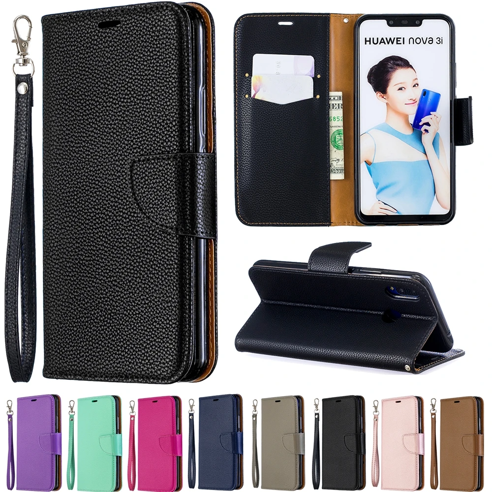 

P Smart Leather Case for Funda Huawei Nova 3i Case Solid Color Folding Wallet Cover for Huawei P Smart Plus Nova 3i Case Capa