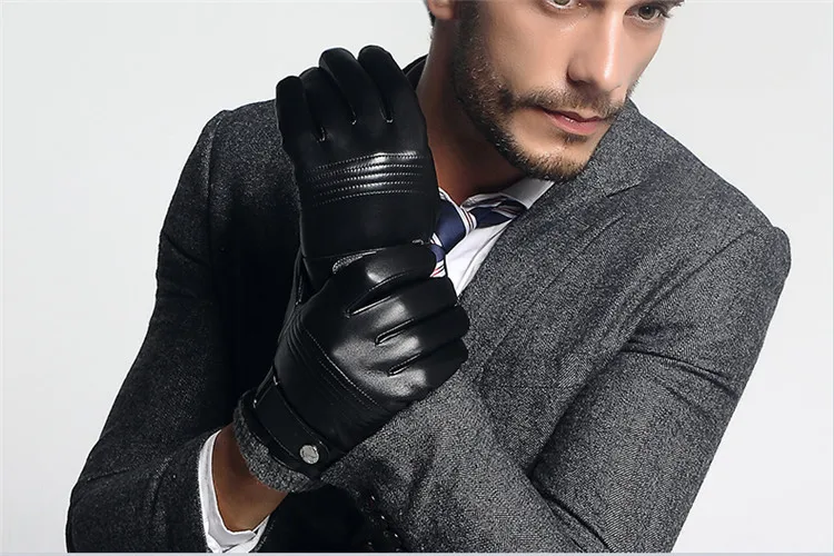 2019 натуральная кожа перчатки мужские винтажные наручные пряжки овчины перчатки Осень Зима теплые водительские перчатки сенсорные