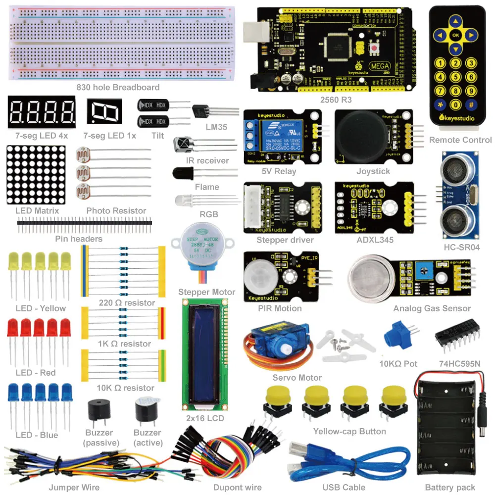 Keyestudio Расширенный стартовый Обучающий набор для Arduino образовательный проект с мега 2560R3 1602 lcd+ PDF(онлайн