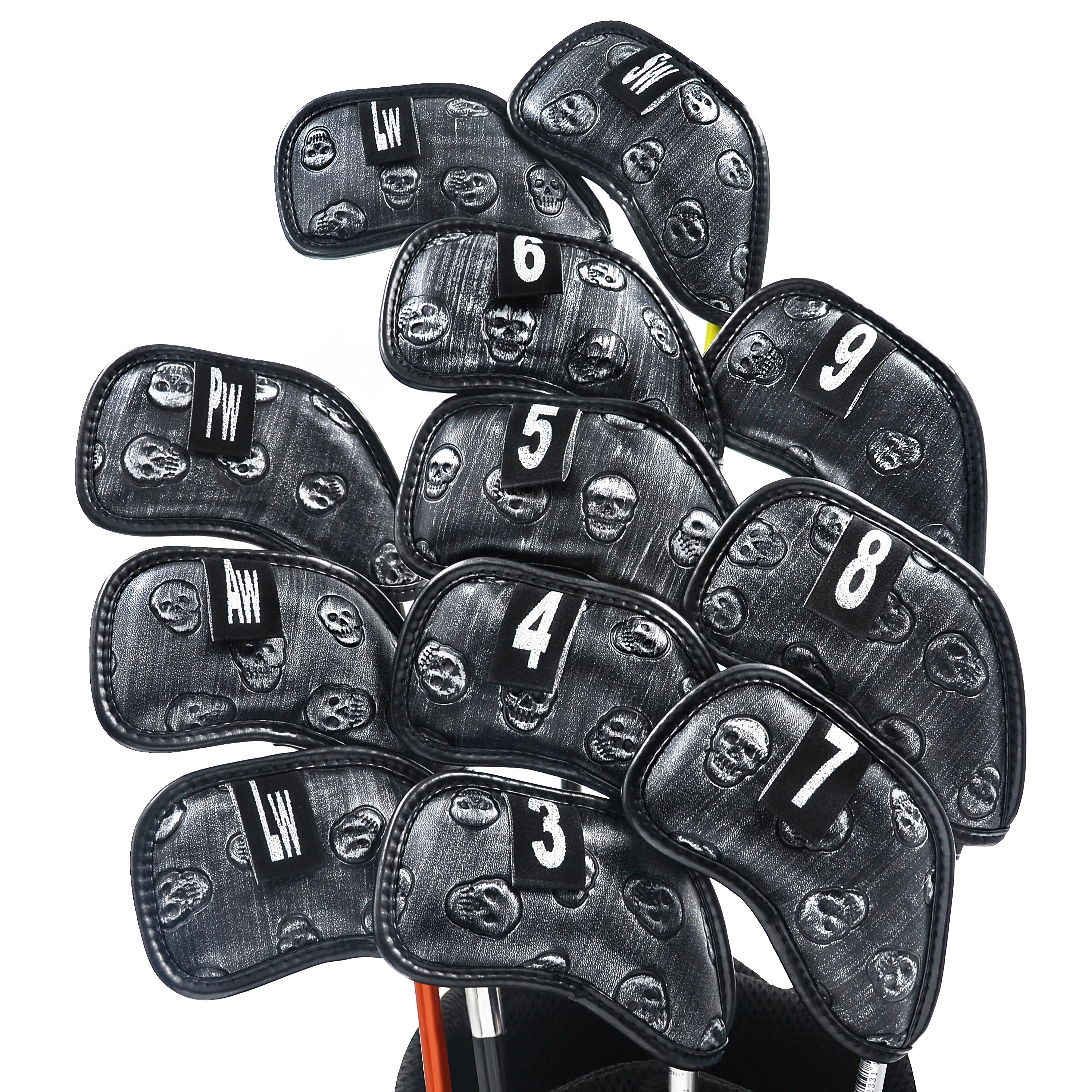 Champkey Monster Skull Golf Iron Head Cover Pack of 12pcs - 3 Colors Choice Premium Polyurethane Plus Memory Material Club Cover