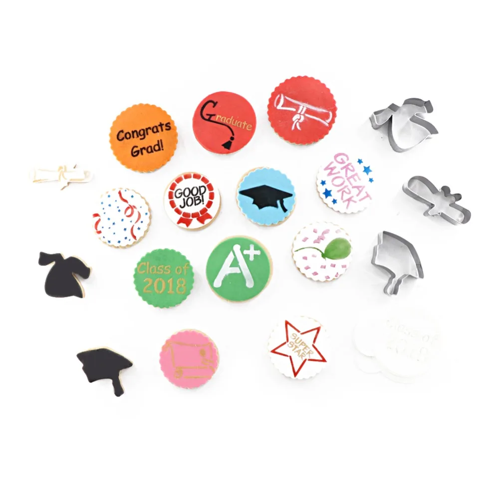 

Congrats Grad Cookie Stencil for Royal Icing, 3-Pieces Graduate Cookie Cutter, 12-Pieces Cookie Decorating Stencil Fondant Mold