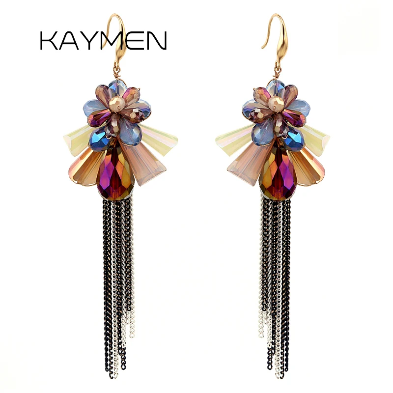 

Water-drop Crystals Composed Flower Drop Earrings for Girls Golden Plated Handmade Statement Dangle Earrings EA-04172