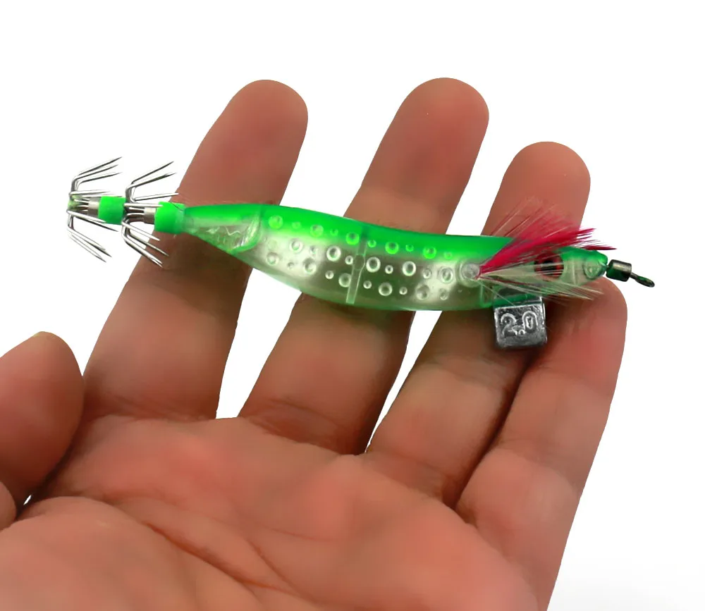 Isca de Pesca Equipamento de Pesca Venda Quente Squid Jig 10 cm 9.1g Madeira Luminosa Camarão Chocos Luva Lure Ganchos Explosão 30 Pcs 18 Iscas artificiais