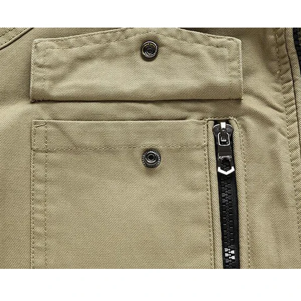 Mens Spring Autumn Stand Collar Multi Pocket Outdoor Jacket
