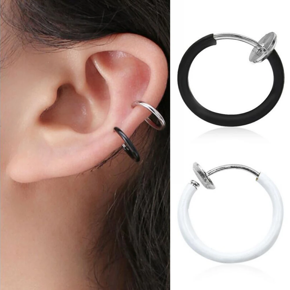 

E0023-C 12pcs/Pack Trade Tiny Loops Single Earring No Ear Pierced Ear Clip Nose Rings Lip Ring for women Men