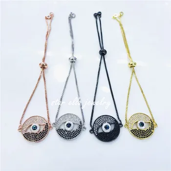 

10pcs/lot Stunning Bracelet Micro Pave CZ Abalone Shell Evil Eye Charm Adjustable Link Bracelet Pulsera Jewelry