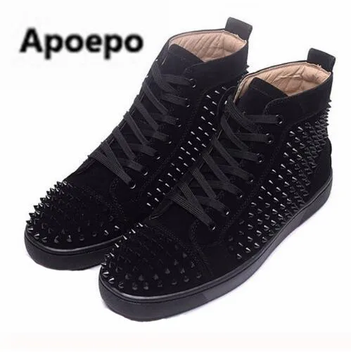 Apoepo Golden Spike Sneakers Shoes Sneakskin Leather Women Casual Shoes Studded Lace Up Luxury Designer Brand Flat Shoes Women Women's Shoes
