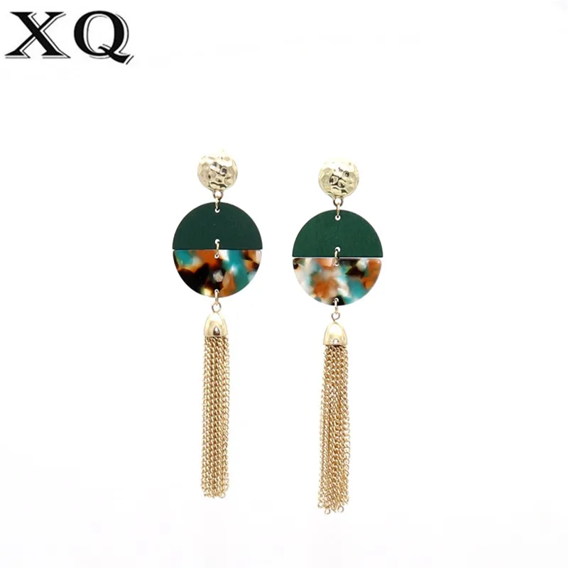 

XQ fashion new wood round color long tassel pendant color earrings for women accessories wholesale holiday gifts
