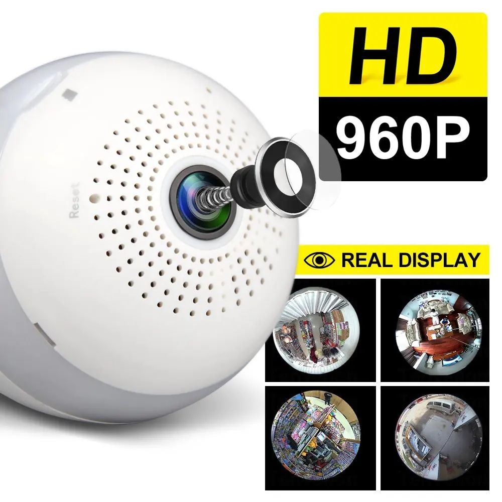 Wi Fi 960P 1080P Беспроводная IP камера с лампочкой рыбий глаз для умного дома CCTV 3D VR МП