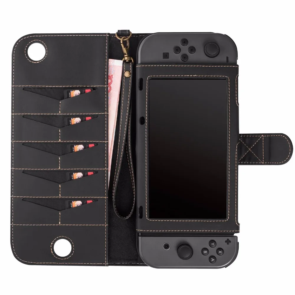 For Nintend Switch Wallet Style Carrying Case PU Leather Protect Flip Cover Shell with 10 Card Holeders& Stand Function For NS