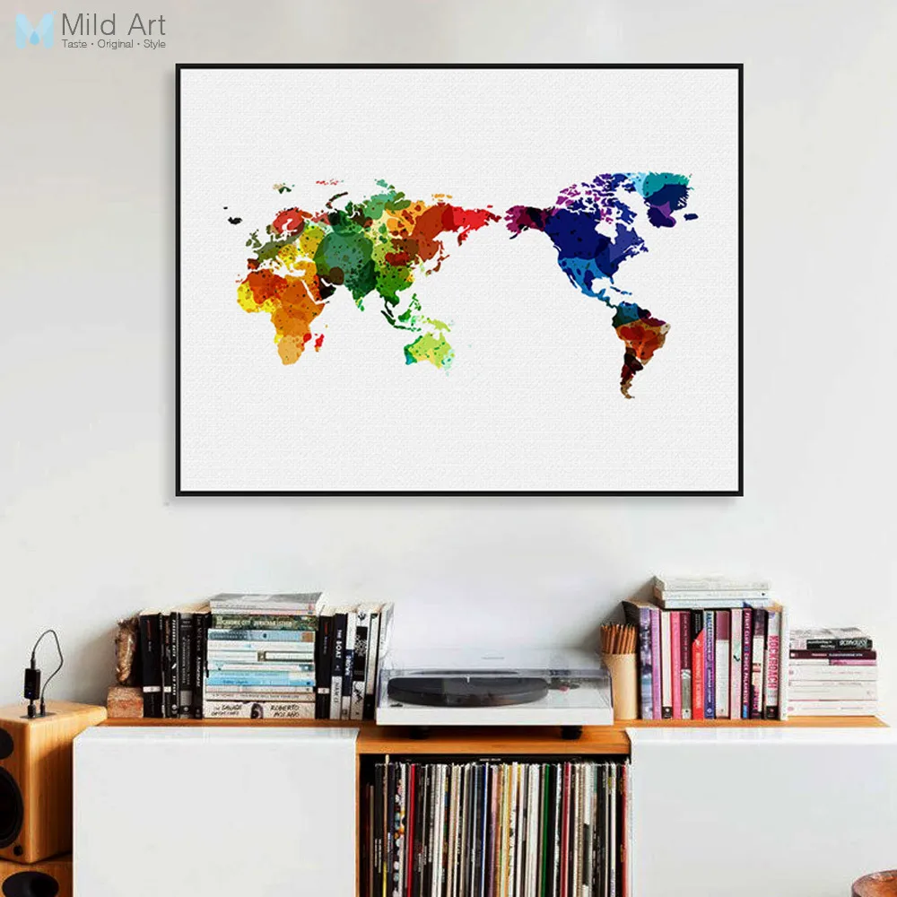Modern Abstract Colorful Ink World Map Poster Print Nordic Style Living Room Wall Art Picture Home Deco Canvas Painting gifts | Дом и сад