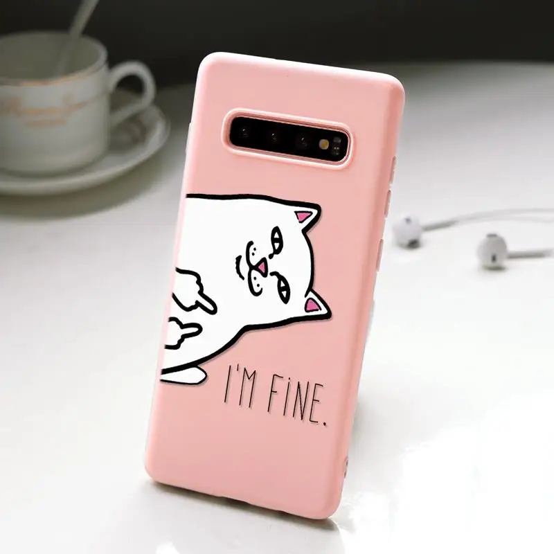Мягкий матовый чехол из ТПУ с милым розовым котом для Samsung Galaxy Note 8 9 4 M10 M20 M30 J3 J5 J4 J7