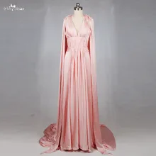 RSE779 греческий стиль v-образным вырезом спинки длинное вечернее розовое атласное платье с накидкой