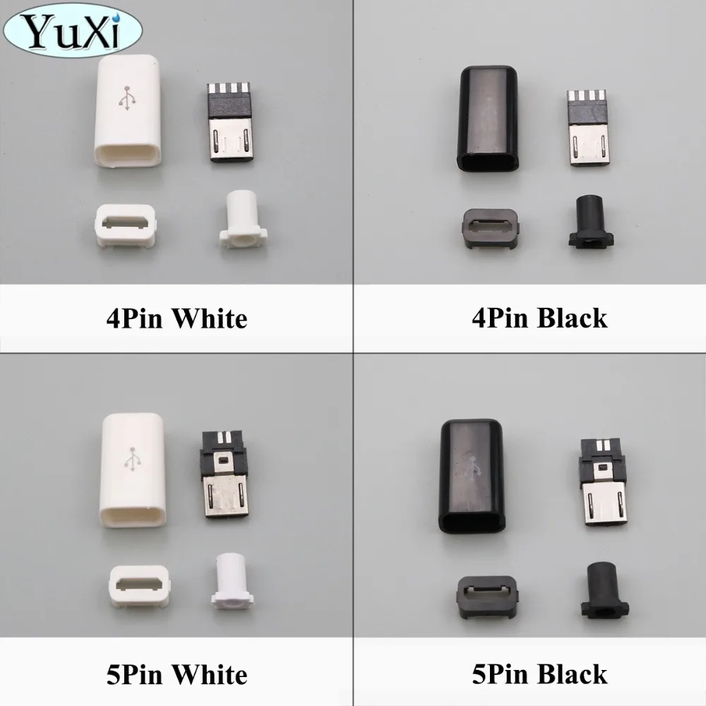 

YuXi 4Set/lot 4 in 1 DIY Micro USB Welding Type Male 5 Pin 4 Pin Plug Connector w/Plastic Cover white/black