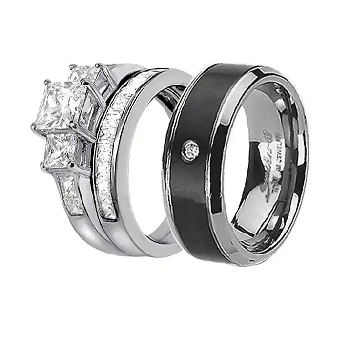 1 8 Carat T W Diamond His And Hers Wedding Band Set 14k White Gold