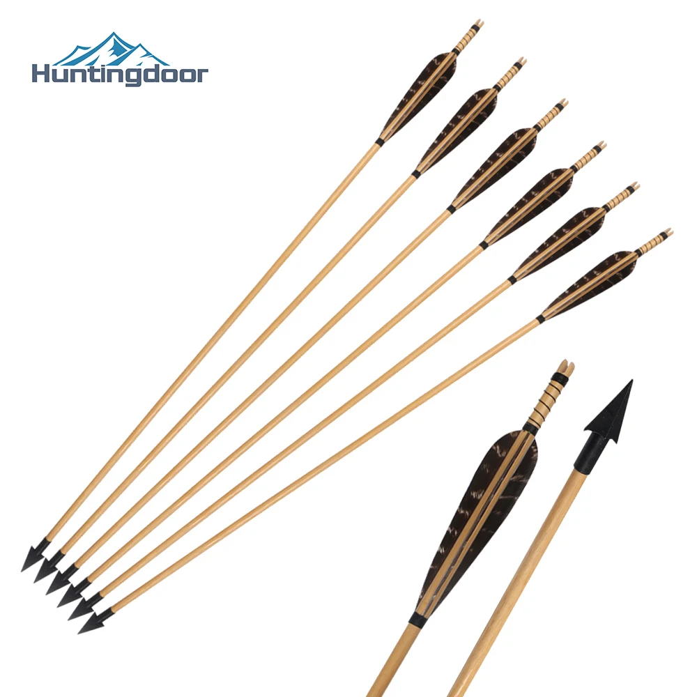 Tiro com Arco Flechas de Madeira Penas de Peru para Arco de Caça com Cabeça de Seta ao ar Recurvo Tradicional Livre Handmade 6 Pcs 31.5