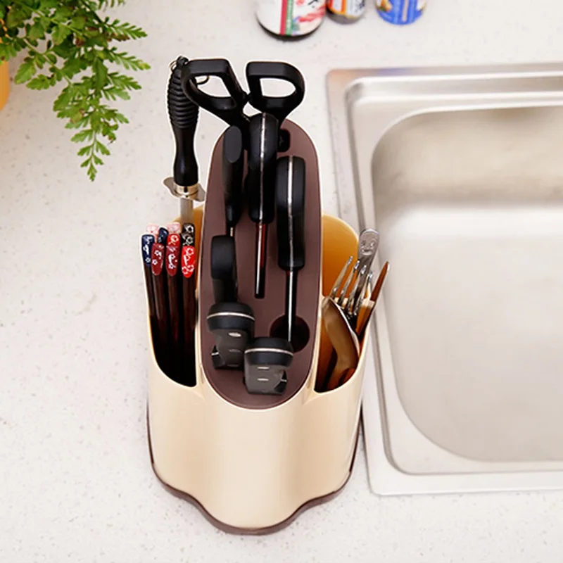 Creative Plastic Kitchen Knife Holder Multifunctional Kitchen Knife Ceramic Fork Storage Rack Knife Stand Inserted Knife Block