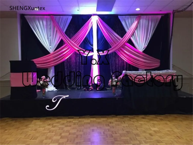 

free shipping luxury desgion Black Color Back Curtain With White And Pink Swag Wedding Backdrop Background