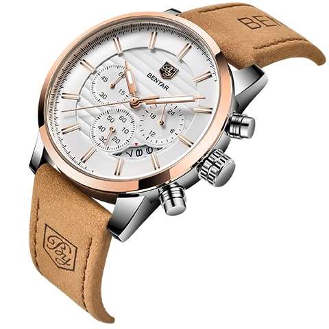 BENYAR часы мужские Montre Hommes Топ Марка де люкс кварцевые спортивные часы Montres Hommes де режим Montre-браслет relogio masculino - Цвет: Brown gold white