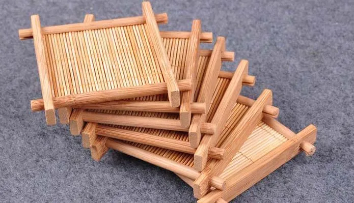 Natural 6pc Bamboo Wood Trays For Tea Trays 7cm*7cm Creative Chinese Word Jing Concave Cup Mat